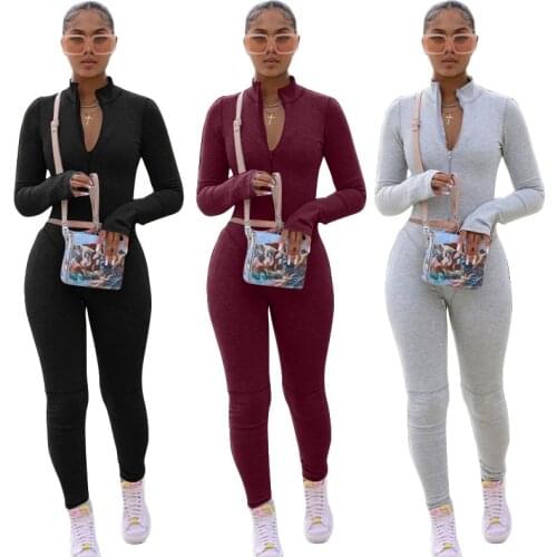 Women Fashion Two Piece Tracksuits Long Sleeve Turn Down Zipper Collar Crop Top And High Waist Skinny Leggings Fashion Suit