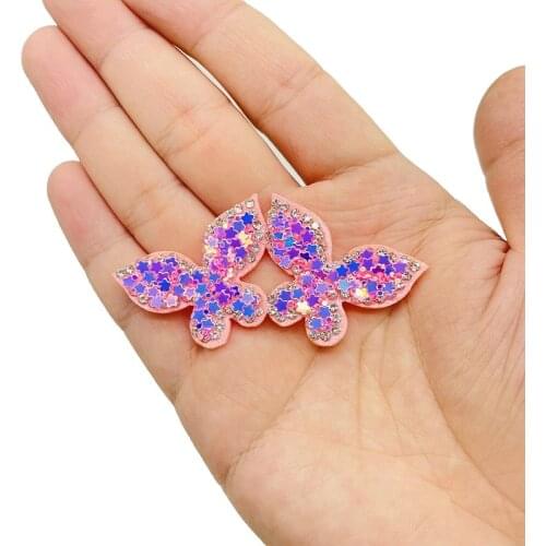 5 Pcs Butterfly Bows Applique Sewing Fabric Pads Rhinestone Bling Felt For Scrapbooking Wedding Decors Garments Supply