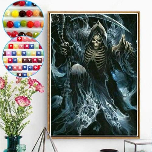 5D Diamond Painting Cross Stitch Reaper Scythe Skull Horror Rhinestone Mosaic picture Unfinished Diamond Embroidery
