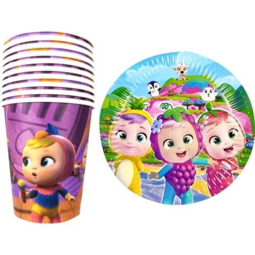60pcs/lot Baby Shower Decorate Cups Plates Kids Favors Pet Crying Baby Theme Dishes Glass Birthday Events Party Tableware