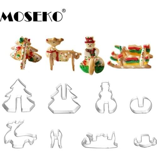 MOSEKO 8pcs/set Stainless Steel 3D Christmas Cookie Cutters Biscuit Cake Cookie Mold Fondant Cutter DIY Decoration Baking Tools