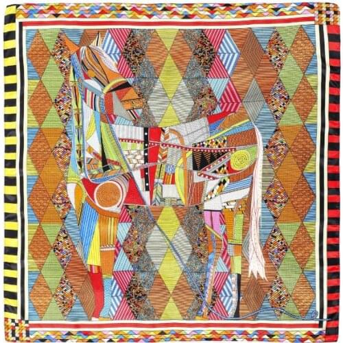 90cm Colorful Plaid Horse Silk Scarf 2020 Fashion Women Square Scarves Bandanna Headband Neck Tie Band Professional Neckerchief
