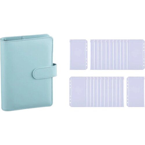 A6 PU Leather Notebook Binder (Mint Blue) Bundle 24 Pieces A6 Pockets