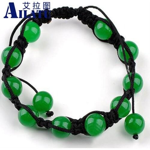 Ailatu Wholesale 10 Pieces Green Simulated Stone Beads Exquisite Macrame Bracelet Macrame Knitted Adjustable