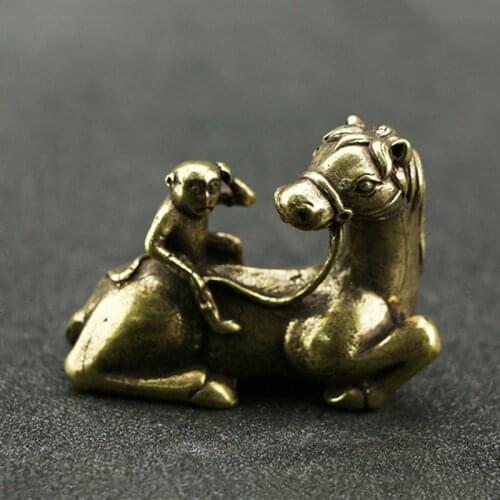 Antique Copper Monkey Horse Figurines Small Ornament Retro Brass Animal Sculpture Tea Pet Home Decor Accessories for Living Room