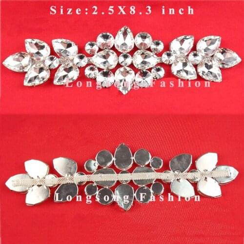 Free Shipping 10pcs 8.3''Rhinestone Applique for Wedding Gown Bridal Applique Rhinestone Trimming Rhinestone Patch AP091601-1