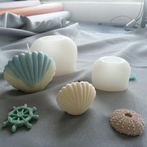 BT0081 Handmade Plaster Candle Making Mould 3D DIY Aromatherapy Scented Seashell Scallop Silicone Candle Mold