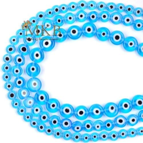 Lake Blue Evil Eye Beads Lampwork Glazed Glass Round Flat Beads For Jewelry Making DIY Bracelet Necklace 6 810mm Wholesale