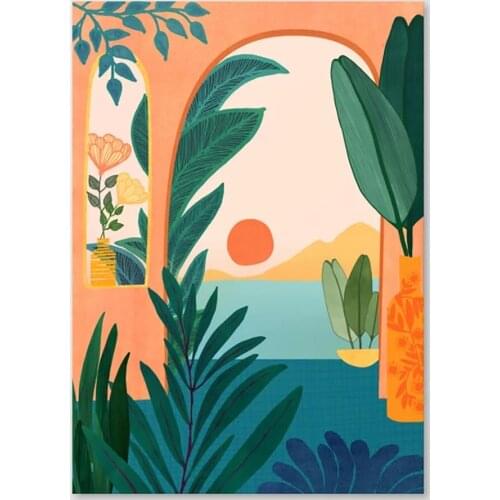 CHd Prints Picture Tropical Evening Leaf Green Wall Artwork Modular Painting Poster Canvas Living Room Home Decoration Framed