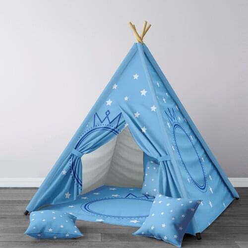Play Tent for Kids Wigwam Portable Indoor Playground Tents Children Bedrooms Ligth Blue Cute Crown Stars Model 232