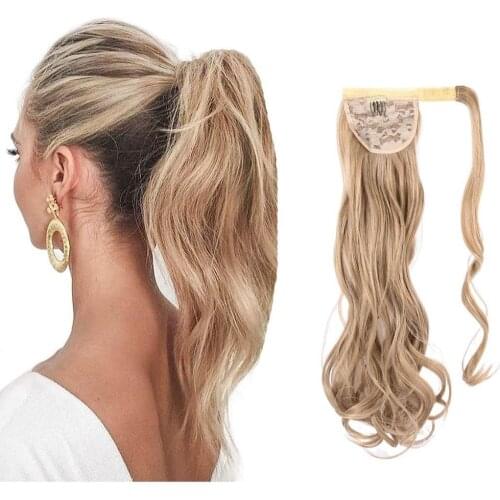 Kong&Li Long Wave Real Natural Ponytail Clip in Pony tail Hair Extensions Wrap Around on Synthetic Hair Piece