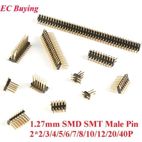 10pcs 1.27mm Pitch Double Row Pin SMD SMT Male Pin 2*2/3/4/5/6/7/8/10/12/20/40P Header Strip Connector Connectors