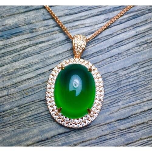 E622 Fine Jewelry Pure 18K Gold Natural Prehnite Gemstones 18.1ct Diamonds Female Pendant Necklace for women Fine Necklaces