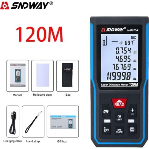 SNDWAY Laser Range Finder USB Charging Electronic level Ruler Distance meter Deko tools Area calculation hunt 50M 70M 100M 120M