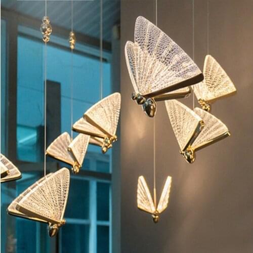 Europe bedroom bedside small chandelier post modern simple luxury butterfly net red restaurant bar stair Chandelier