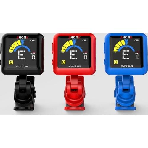 AROMA AT-102 Clip-on Guitar Tuner Color Screen Rotatable Electronic Tuner with Built-in Battery USB Cable for Chromatic Guitar