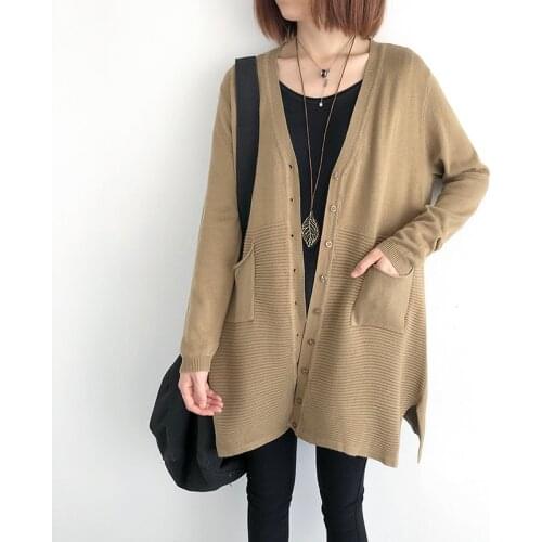 Long Sweater Cardigan Women 2021 Spring Autumn Knitting Thin Pockets Solid Color Fashion Women Outerwear Coat
