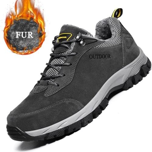 Men Boots Winter Shoes Men Hiking Boots High Quality Flock Mens Ankle Boots Rubber Outdoor Sneakers Non-slip Work Shoes