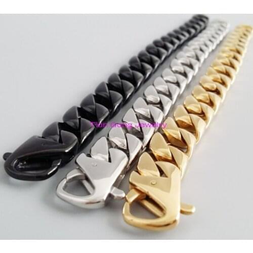 Mens Bling Charming Curb Cuban Bracelet Punk Style 316L Stainless Steel Bracelet Silver Color/Gold/Black Color Wholesale