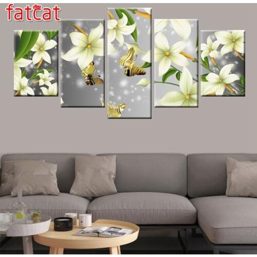 FATCAT lily flower 5 Piece Diy Diamond Painting Full Square Round Drill Diamond Embroidery bee Needlework Home Decor AE1996