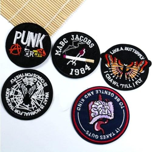 Punk Patch for Clothing Iron on Embroidered Round Fabric Badge Apparel Diy Stripe Accessory