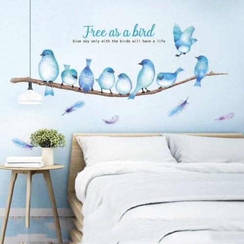 Nordic One Piece Blue Bird For Home Decor Wall Sticker Wallpaper Mural Wall Art Girls Living Room Home Decoration Accessories