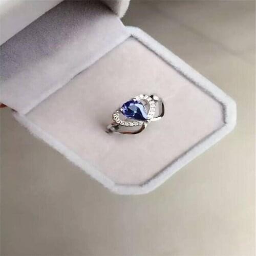 Natural Flower style Tanzanite ring Fashion Ring REAL S925 sterling silver inlaid Natural Tanzanite ring 6*8mm