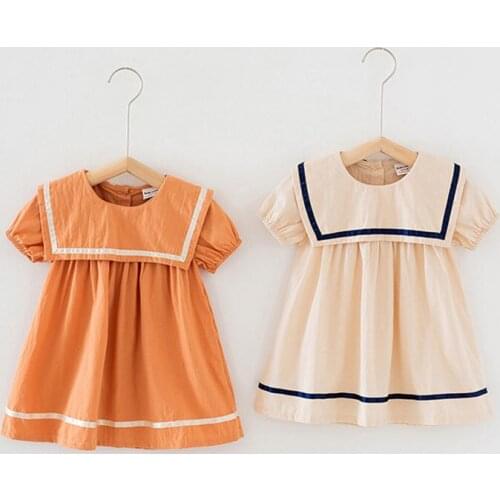New Fashion Summer Kids Baby Girls Casual Dress Short Sleeve Solid Color Dresses for Girls Cute Outfits Baby Girls Clothing