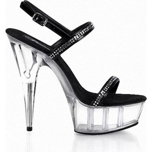 6 inch high heel shoes Platform Sandal with Rhinestone Straps Hand Made 15cm High-heeled shoes sexy Dance Shoes