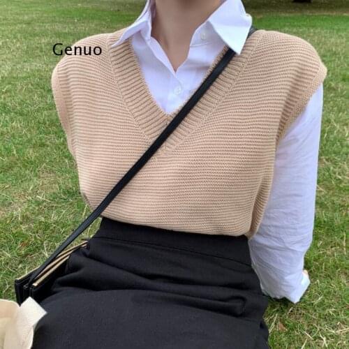 Solid Loose Sweater Spring Autumn Womens Vest Knitted Vest V Neck Joker Knitted Vest Womens Vests Winter Outerwear Plus Size