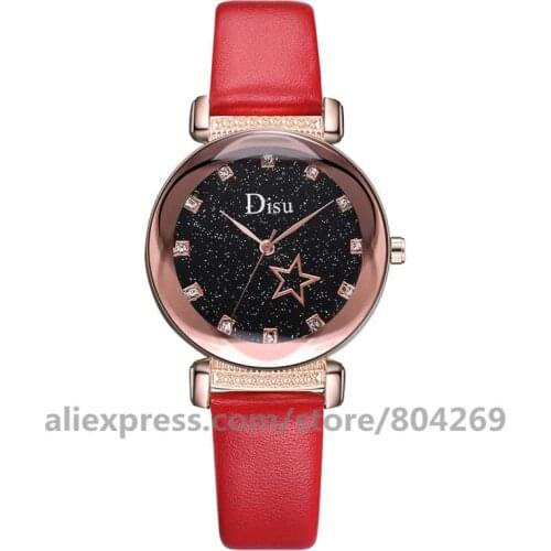 Wholesale Disu Fashion Simple Women Analog Leather Quartz Wrist Watch Watches Relogio Feminino Star Women Watches