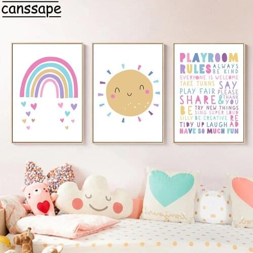 Nursery Posters And Prints Alphabet Painting Heart Poster Sun Rainbow Print Nordic Wall Paintings Baby Kids Bedroom Decoration