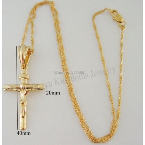 Mix order 10$ get free shipping /- YELLOW GOLD OVERLAY COATED 18" NECKLACE&JESUS CROSS GOD INRI CUTE PENDANT