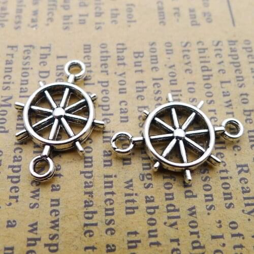 20PCS/Lot 15mm*20mm Antique Silver Color Rudder Charm Connector For Jewelry Making DIY Handmade Craft