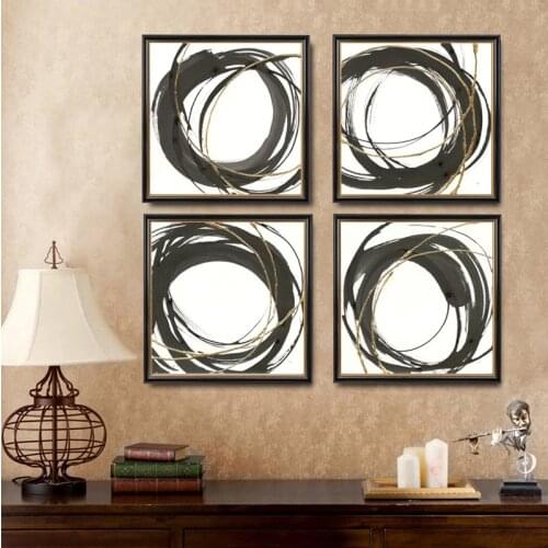 Modern Minimalist Abstract Painting Decor Golden Circle Loop Art Canvas Print Black Beige Poster Wall Picture Living Room Decor