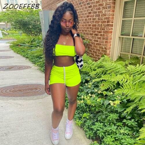ZOOEFFBB Tracksuit Two Piece Set Summer Outfits for Women Clothes Tube Crop Top and Biker Shorts Sweat Suits 2 Pcs Matching Sets