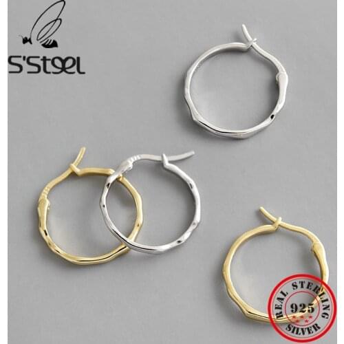 SSTEEL Concise Irregular Hoop Earrings For Women Gold Silver Earings Plata De Ley 925 Pendientes Mujer Moda 2021 Aretes Jewelry