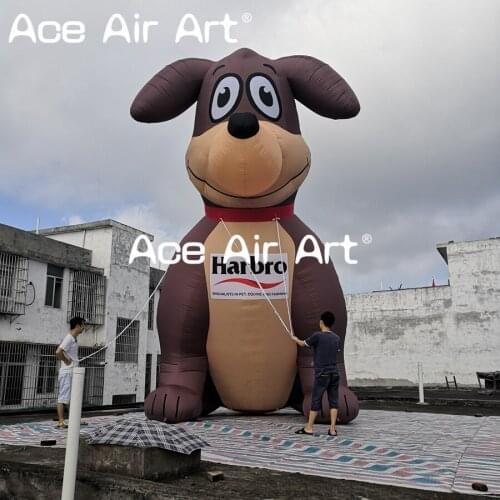 Outdoor cute giant inflatable dog cartoon model with led light for yard decoration/pet shop advertising