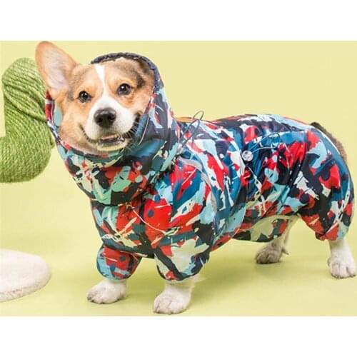 Welsh Corgi Dog Waterproof Dog Coat Jumpsuit Pet Clothing Raincoat Dog Clothes with Reflective Strip L-6L for Large Dogs