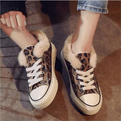 Womens Walking Shoes Winter Plush Warm Womans Footwear Outdoor Waterproof Sport Shoes Leopard Print Shoes Female Comfortable