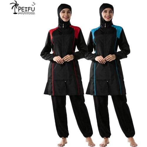 Women Muslims Swimwear Trousers Hooded Burkinis Swimsuit Suit Hijab Three-piece Elegant Sport Fashion Islamic Beachwear M-3XL