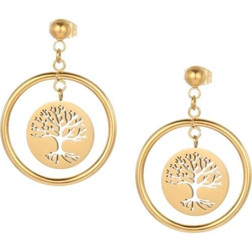 New Trend Personalit Life Tree Hollow Out Round Dangle Earrings For Women Metallic Earrings Fashion Jewelry Accessories