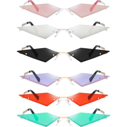 Womens Slim Cat Eye Sunglasses Tinted Lens Rimless Shades Eyewear Streetwear Glasses Feminino Oculos Oversize Sunglasses