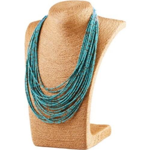 Boho Multicolor Woods Necklaces For Women Long Wooden Beads Pendant Statement Necklace Beaded Ethnic Jewelry Handmade