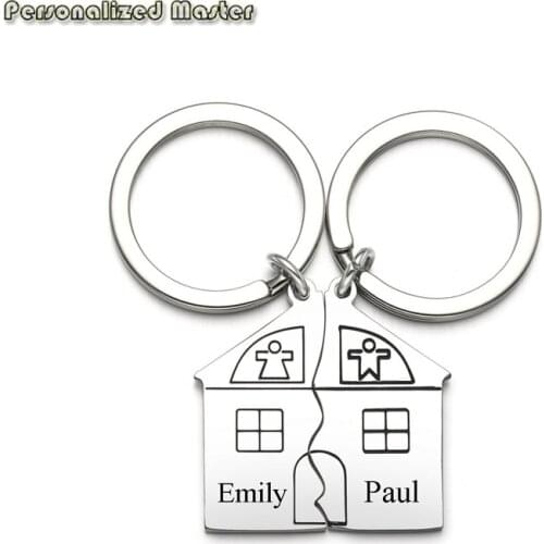 Personalized Master Customized Text 2pcs Matching House Design First Home Keychain Moving in Keyring Housewarming Gift