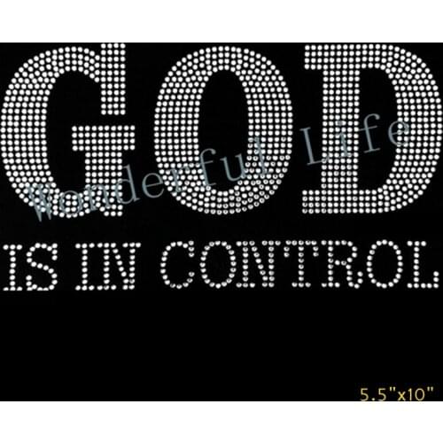 Free shipping rhinestones hot fix rhinestone transfers iron on transfers motif designs god is in control in white words