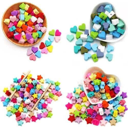 Joepada 30Pc Star Love Heart Shape Teething Silicone Beads For Baby Teething Necklace Accessories Food Grade Teether toy