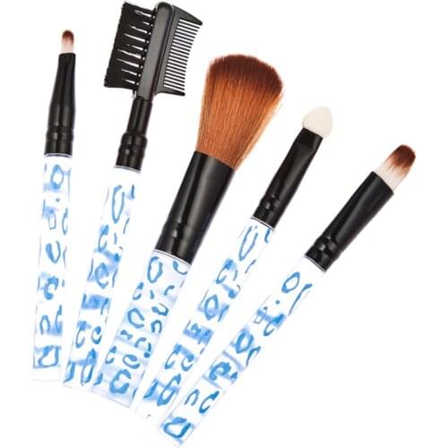 5 PCS New Makeup Professional Brush Cosmetic Brushes Set Leopard Blue