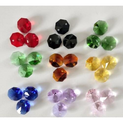 NEW 9 Colors 100PC Crystal AB Glass Lamp Prism Chandelier Chain Part DIY Octagon Bead Ornament 14MM