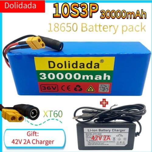 10S3P 36V 30Ah500W high power capacity 42V 18650 lithium battery pack 30Ah electric bicycle bicycle scooter BMS XT60plug+charger
